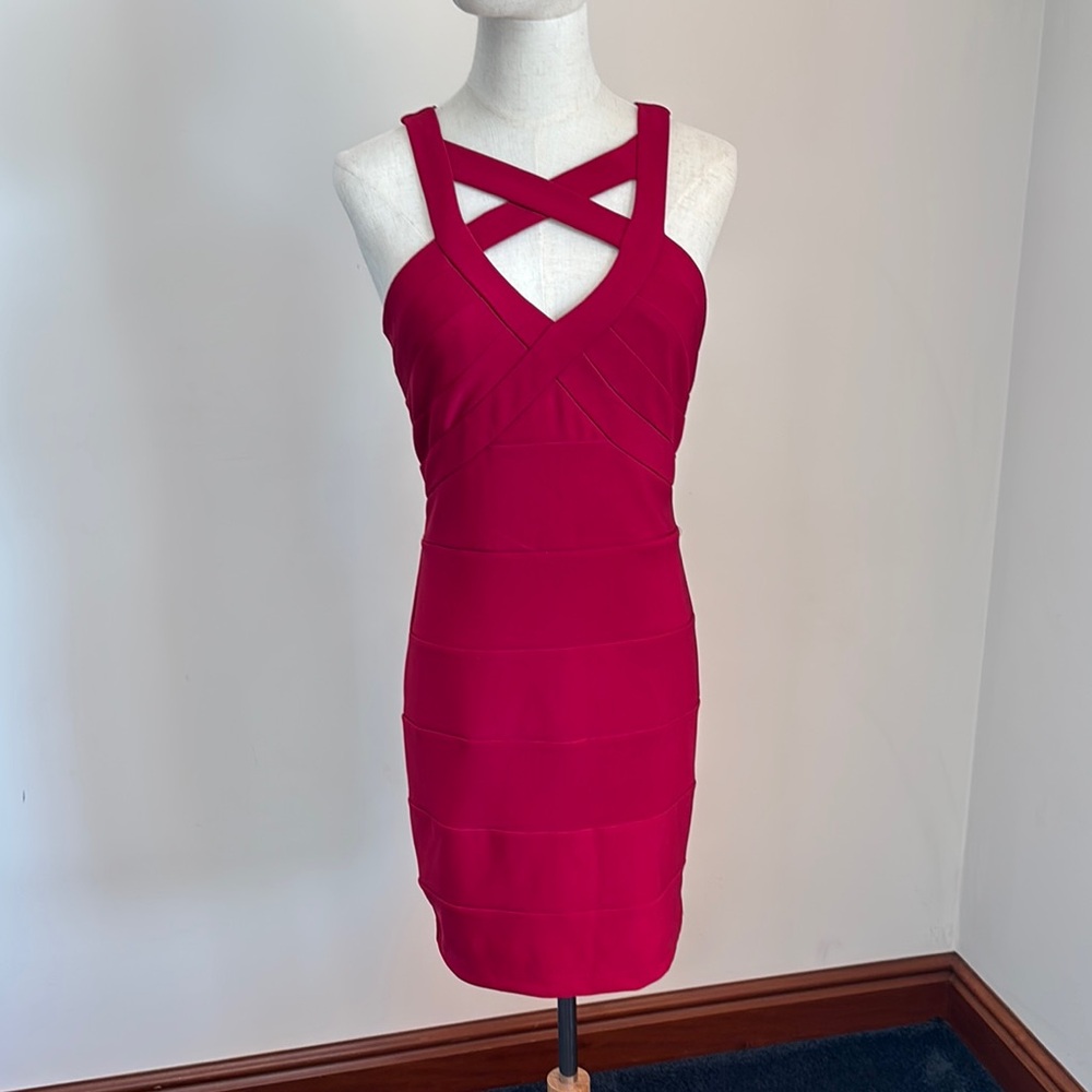 Emerald Sundae Red Asymmetrical Halter Dress